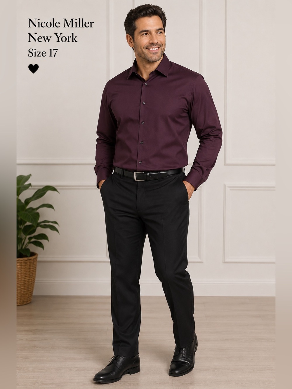 Nicole Miller New York mens purple burgundy dressy long sleeve shirt / size 17